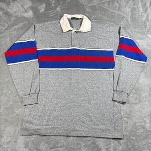 Vintage Neil Martin Rugby Shirt Men‎ Large Gray Red Blue Striped Long Sleeve Y2K